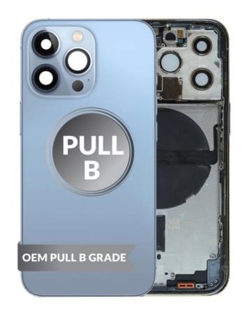 Order the Back Housing Frame with Small Components Pre-Installed for iPhone 13 Pro SIERRA BLUE US Version OEM Pull B Grade.
