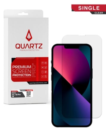 QUARTZ Clear Tempered Glass for iPhone 13 / 13 Pro / 14 / 16e (Single Pack)