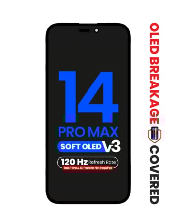 Stock up on the OLED Assembly for iPhone 14 Pro Max, aftermarket soft OLED QV8 V3, 120Hz, true tone programming and IC transfer not required.
