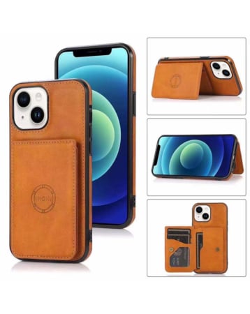 iPhone 14 Plus / 15 Plus Leather Pocket Wallet Case - ORANGE (Only Ground Shipping)