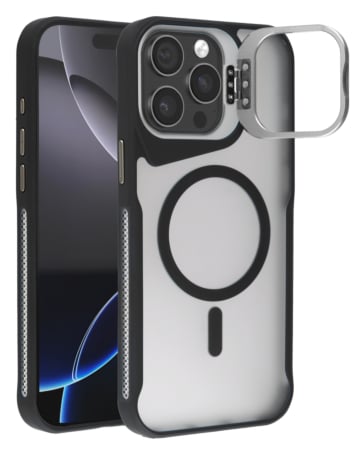 Matte Transparent Camera Stand Case w/ Wireless Charging for iPhone 15 Pro Max (BLACK) (Only Ground Shipping)
