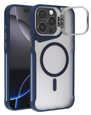 Matte Transparent Camera Stand Case w/ Wireless Charging for iPhone 15 Pro Max (BLUE) (Only Ground Shipping)