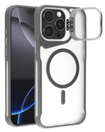 Matte Transparent Camera Stand Case w/ Wireless Charging for iPhone 15 Pro Max (GRAY) (Only Ground Shipping)