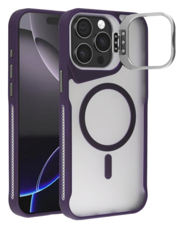 Matte Transparent Camera Stand Case w/ Wireless Charging for iPhone 15 Pro Max (PURPLE) (Only Ground Shipping)