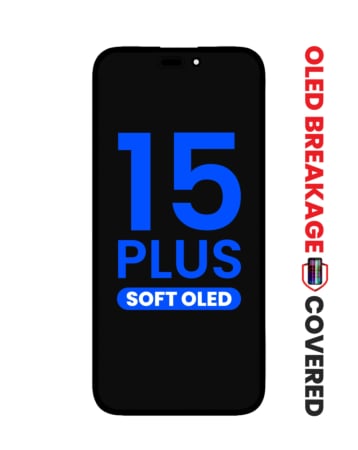 Shop the OLED assembly for iPhone 15 Plus — aftermarket QV8 soft, IC transfer eligible, with exclusive OLED breakage warranty.