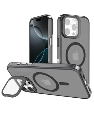 Slim Transparent Camera Stand Case w/ Wireless Charging - GRAY for iPhone 16 Pro Max (Only Ground Shipping)
