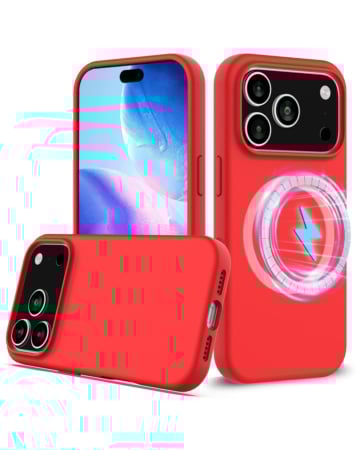Soft Solid Silicone Case with Wireless Charging - RED for iPhone 17 Pro Max (Only Ground Shipping)