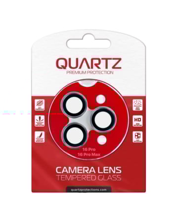 Grab wholesale deals on the Quartz HD Tempered Glass with Metal Ring in Gray for iPhone 16 Pro and 16 Pro Max Back Camera.