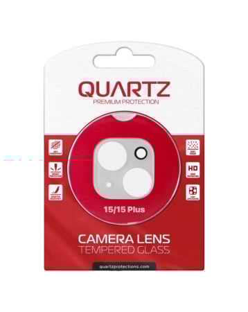 Buy the Quartz clear back camera tempered glass for iPhone 15 and 15 Plus.