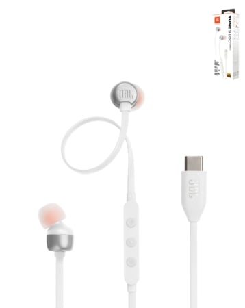 JBL Tune 310C Wired In-EAR Headphones - WHITE (Only Ground Shipping)