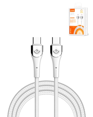 LDNIO LC862C USB C-C Fast Charging Braided Data Cable (WHITE) (6ft) (65W) (Only Ground Shipping)
