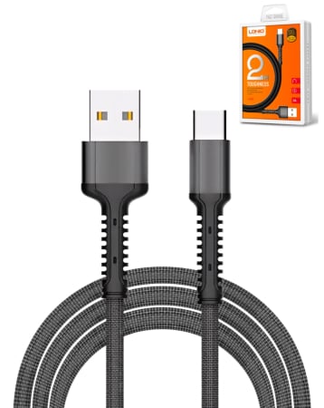 LDNIO LS64 USB A-C Braided Charging Data Cable (GRAY) (6ft) (12W) (Only Ground Shipping)