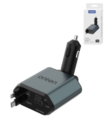 Onten 4in1 Retractable Car Charger with Built In USB C and USB L Fast Charging Cable (60W) (3ft) (Only Ground Shipping)