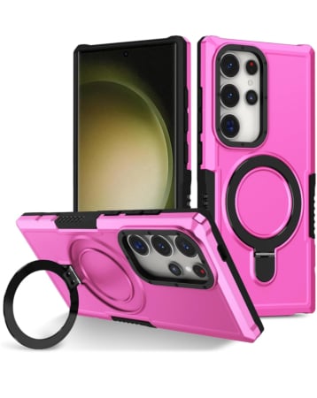 Hard PC Shockproof Case w /Ring Holder - PINK for Galaxy S23 Ultra (Only Ground Shipping)
