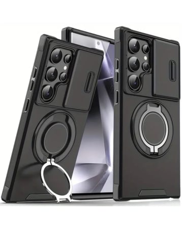 Rugged Magnetic Case w/ Ring Camera Cover - BLACK for Galaxy S25 Ultra (Only Ground Shipping)