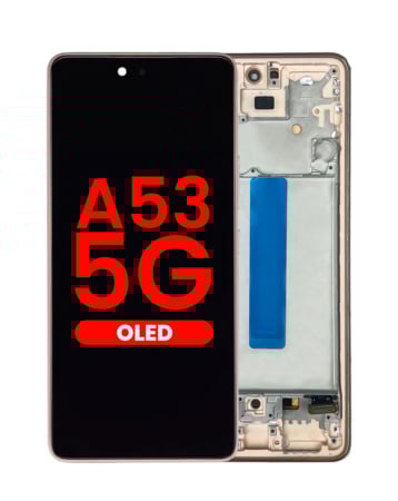 Grab the wholesale deals on the OLED Assembly with Frame for Galaxy A53 5G, model A536 from 2022, 6.46 inches, in Awesome Peach – Aftermarket OLED.
