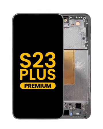Buy the OLED assembly with frame for Galaxy S23 Plus S916 in phantom black. Premium quality.