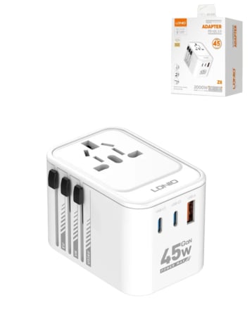 LDNIO Z8 3 USB Ports GaN All in One Universal Travel Adapter (Integrated US/UK/EU/AU) (45W) (Only Ground Shipping)