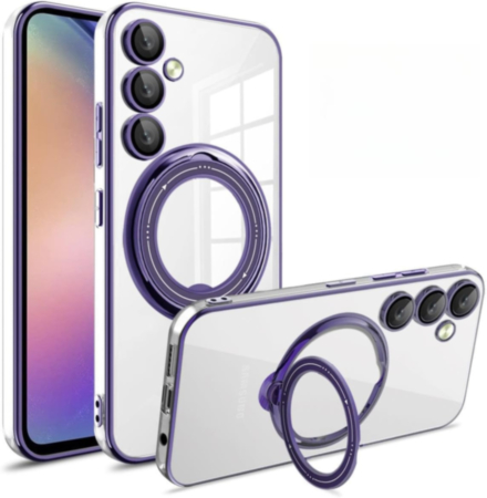 Galaxy S23FE Magnetic Clear Cases with Magsafe Ring Stand - PURPLE (Only Ground Shipping)