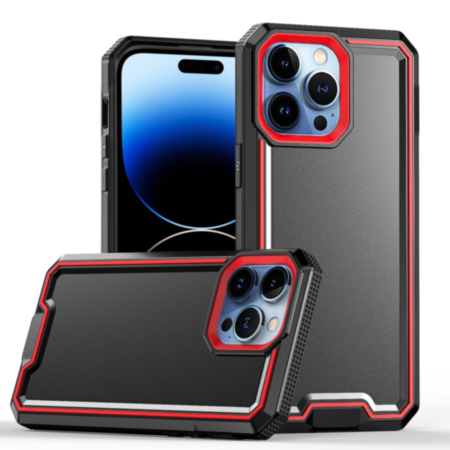 Slim Non-Slip Transparent Matte Case - BLACK & RED for iPhone 13 Pro Max (Only Ground Shipping)