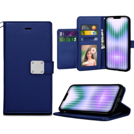 iPhone 14 Plus / 15 Plus Elegant Leather Wallet Case - BLUE (Only Ground Shipping)