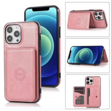Leather Pocket Wallet Case - PINK for iPhone 14 Pro (Only Ground Shipping)