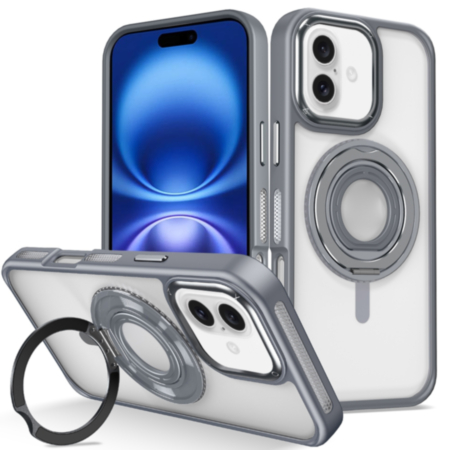 Skin Feel Transparent Case with Silicone Ring Holder - GRAY for iPhone 16 Plus (Only Ground Shipping)