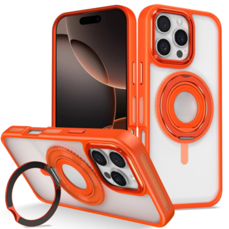 Skin Feel Transparent Case with Silicone Ring Holder - ORANGE for iPhone 16 Pro (Only Ground Shipping)