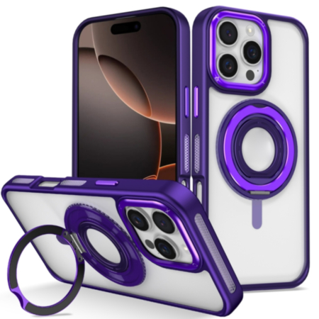Skin Feel Transparent Case with Silicone Ring Holder - PURPLE for iPhone 16 Pro (Only Ground Shipping)