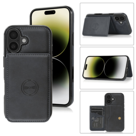 iPhone 16 Plus Leather Pocket Wallet Case - BLACK (Only Ground Shipping)
