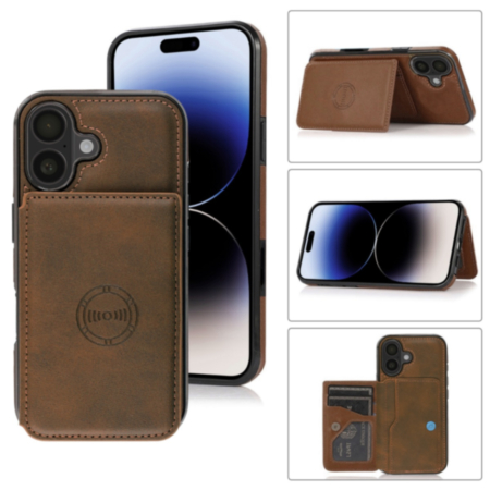 iPhone 16 Plus Leather Pocket Wallet Case - BROWN (Only Ground Shipping)