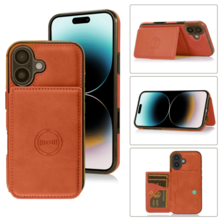 iPhone 16 Plus Leather Pocket Wallet Case - ORANGE (Only Ground Shipping)