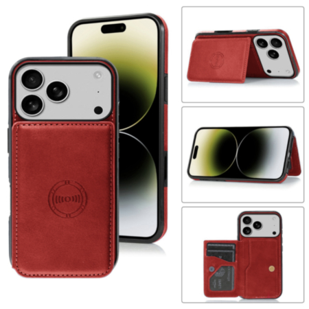Leather Pocket Wallet Case - RED for iPhone 17 Pro Max (Only Ground Shipping)