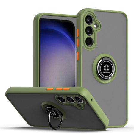 Galaxy S24 Plus Hard PC Rear / Soft TPU Colorful Border Case with I - ring Holder - GREEN (Only Ground Shipping)