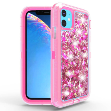 Protective Glitter Liquid Bumper Case - HOT PINK for iPhone 12 Mini (Only Ground Shipping)