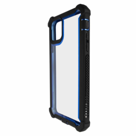 3in1 Hybrid Clear Soft TPU Hard PC Back Cover Case - BLACK & BLUE for iPhone 12 / 12 Pro (Only Ground Shipping)