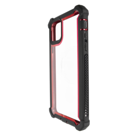 3in1 Hybrid Clear Soft TPU Hard PC Back Cover Case - BLACK & RED for iPhone 12 / 12 Pro (Only Ground Shipping)