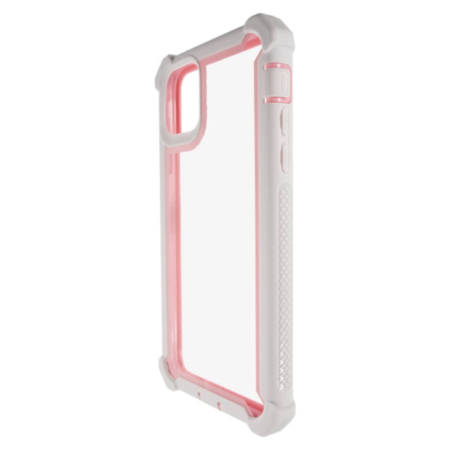 3in1 Hybrid Clear Soft TPU Hard PC Back Cover Case - WHITE & PINK for iPhone 12 / 12 Pro (Only Ground Shipping)