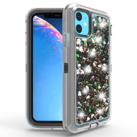 Protective Glitter Liquid Bumper Case - BLACK for iPhone 12 / 12 Pro (Only Ground Shipping)