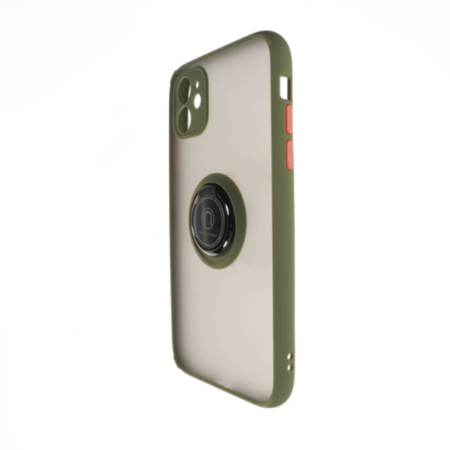 Hard PC Rear / Soft TPU Colorful Border Case with I-ring Holder - DARK GREEN for iPhone 12 / 12 Pro (Only Ground Shipping)