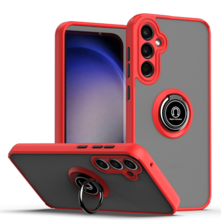 Galaxy S24 Plus Hard PC Rear / Soft TPU Colorful Border Case with I - ring Holder - RED (Only Ground Shipping)