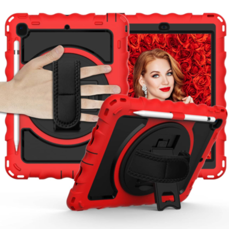 360 Hand Strap Silicone Case - RED for iPad 5 (2017) / iPad 6 (2018) / Air 1 / 2 / Pro 9.7 (Only Ground Shipping)