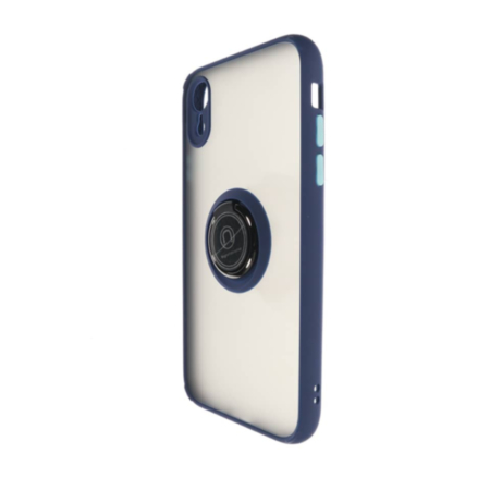 Hard PC Rear / Soft TPU Colorful Border Case with I-ring Holder - NAVY BLUE for iPhone XR (Only Ground Shipping)