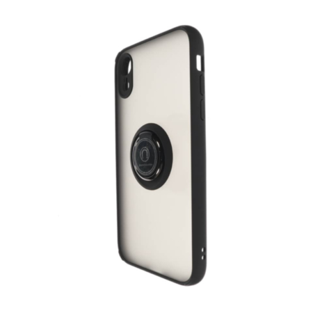 Hard PC Rear / Soft TPU Colorful Border Case with I-ring Holder - BLACK for iPhone XR (Only Ground Shipping)