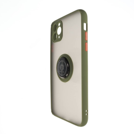 Hard PC Rear / Soft TPU Colorful Border Case with I-ring Holder - DARK GREEN for iPhone 11 Pro Max (Only Ground Shipping)