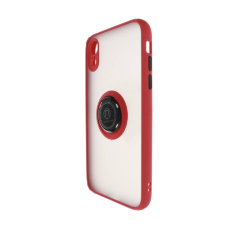 Hard PC Rear / Soft TPU Colorful Border Case with I-ring Holder - RED for iPhone XR (Only Ground Shipping)