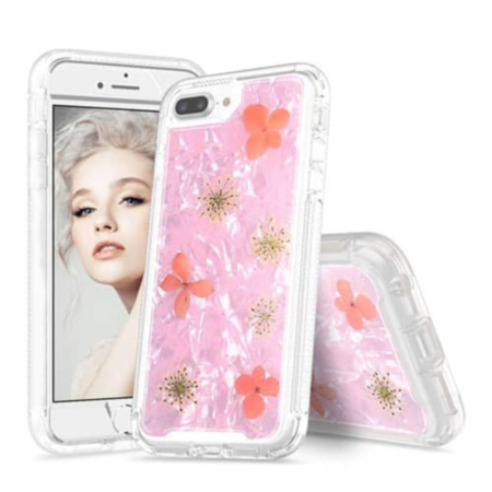 New Desing Real Dried Flower Shiny Case - PINK for iPhone 8P / 7P / 6SP / 6P (Only Ground Shipping)