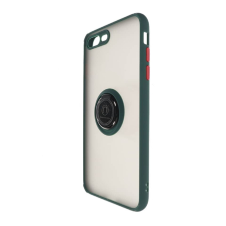 Hard PC Rear / Soft TPU Colorful Border Case with I-ring Holder - NAVY GREEN for iPhone 8P / 7P (Only Ground Shipping)