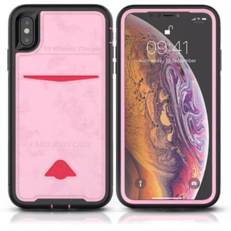 Leather Card Slots Wallet 2in Hybrid Case - PINK for iPhone 8P / 7P / 6SP / 6P (Only Ground Shipping)