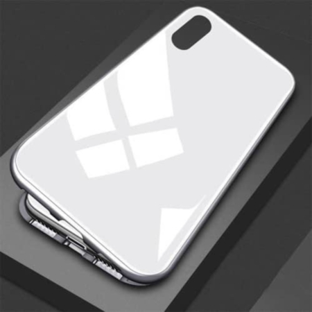 Ultra Slim Magnet Protective Case with Metal Frame Tempered Glass Back - FULL WHITE for iPhone XR (Only Ground Shipping)